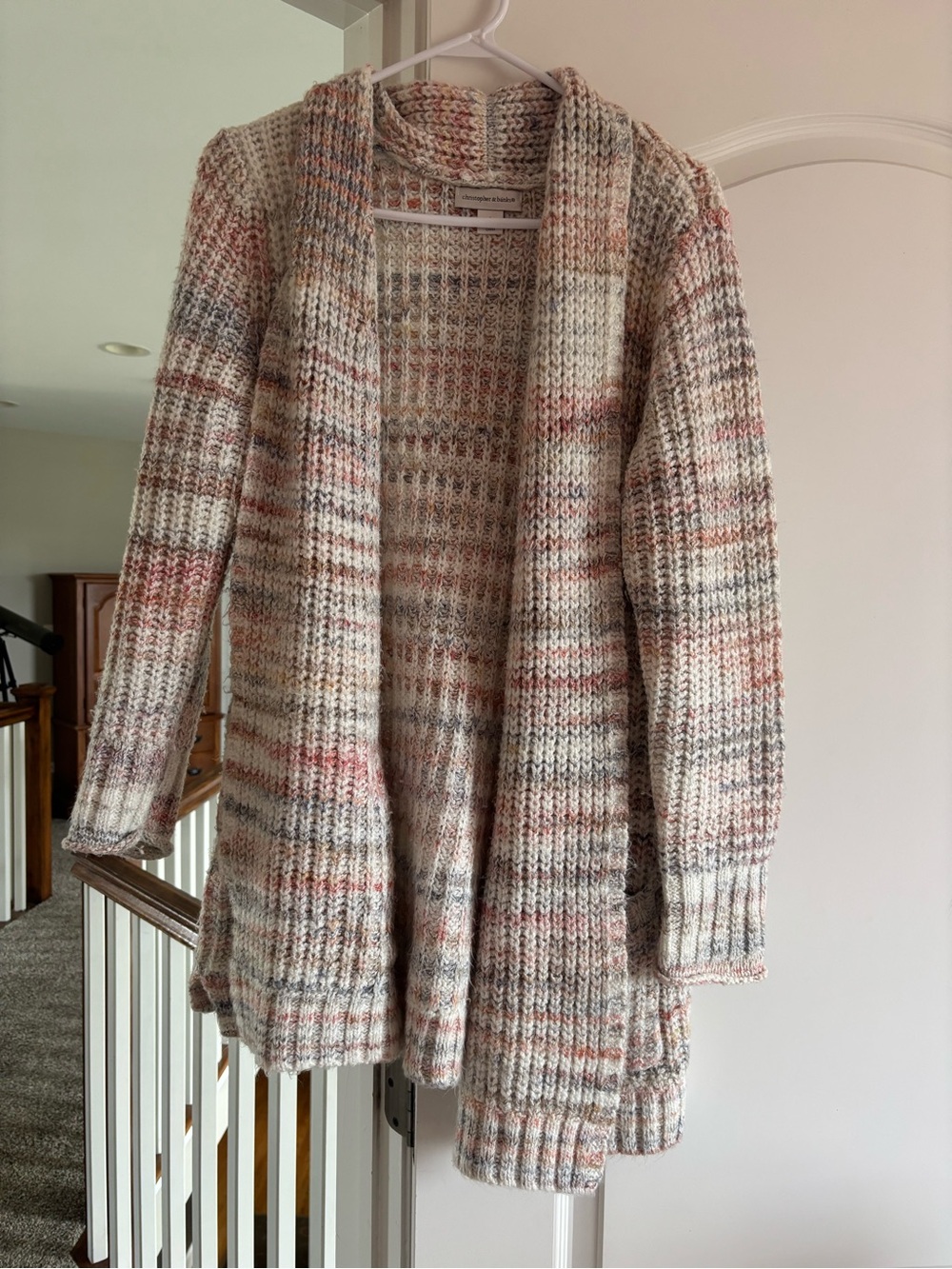 Christopher & Banks Cream Multicolor Open-Front Cardigan